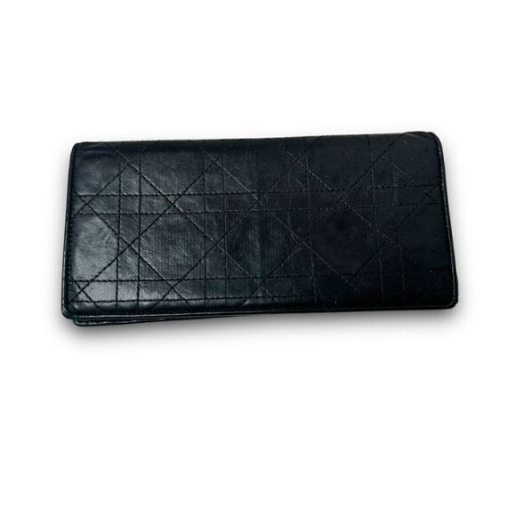 Vintage Christian Dior Lady Dior Black Leather Quilted Long Wallet 7.5 x 3.75 - Picture 3 of 11